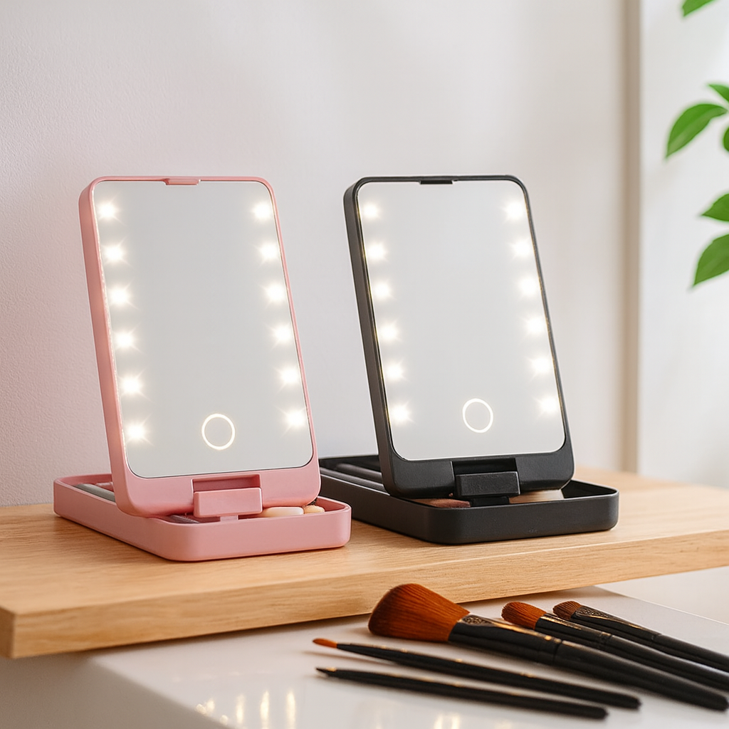 Espejo Led Rotativo con Brochas de Maquillaje🌟